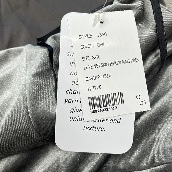 NWT After Six One Shoulder Spaghetti Strap Velvet Maxi Dress Gown Caviar Gray 8 - Picture 12 of 12